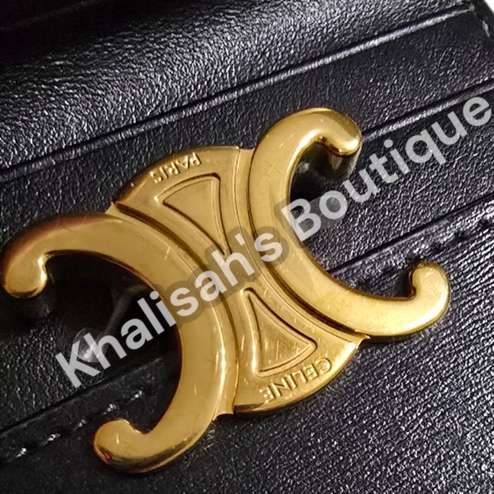 LIKE NEW!!! CELINE COMPACT WALLET WITH COIN TRIOMPHE IN Shiny Calfskin TRIFOLD - Picture 12 of 16